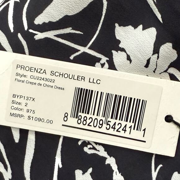 Proenza Schouler Black White Floral Button Long Sleeve Shirt Dress sz 2 NEW Tags - Picture 7 of 16